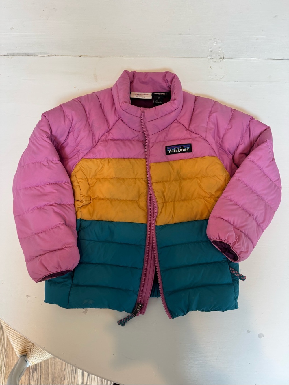 Patagonia Colorblock Puffer Jacket - Pink, Yellow, Teal 2t